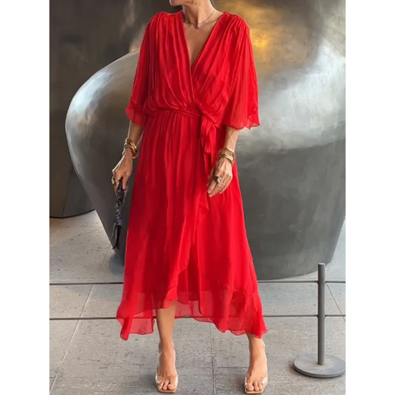 BEARWOLF | Schnürung Batwing Ärmel Unregelmäßiges Kleid