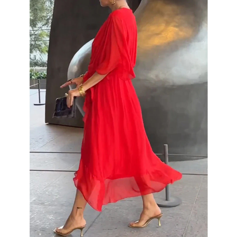 BEARWOLF | Schnürung Batwing Ärmel Unregelmäßiges Kleid