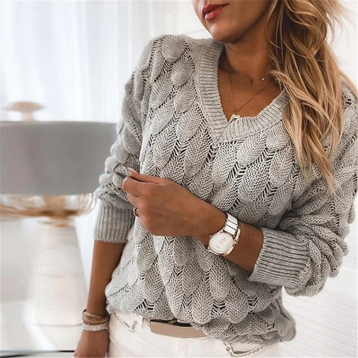 BEARWOLF - Damen V-Ausschnitt Kabelstrickpullover