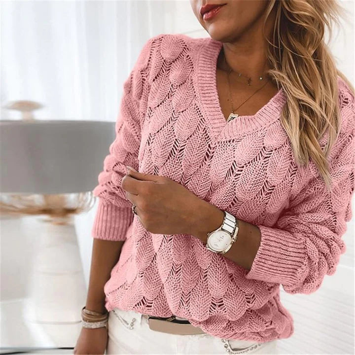 BEARWOLF - Damen V-Ausschnitt Kabelstrickpullover