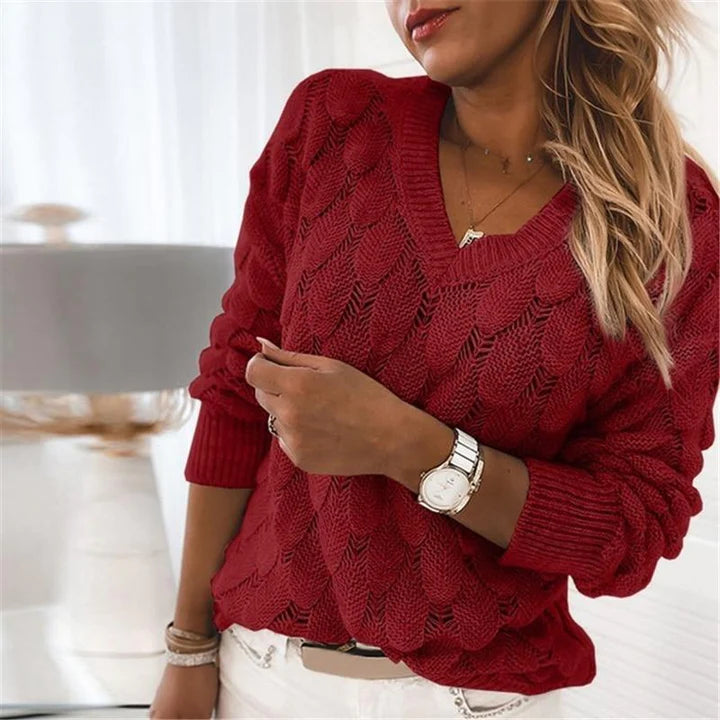 BEARWOLF - Damen V-Ausschnitt Kabelstrickpullover
