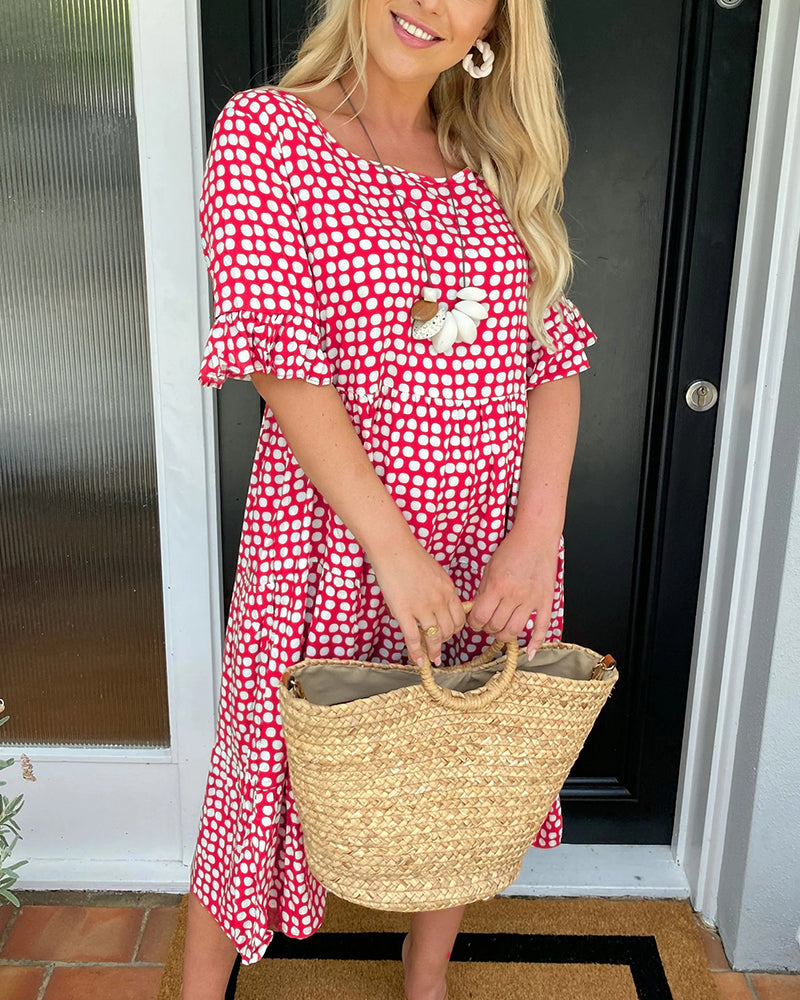 Midikleid mit Rundhalsausschnitt und Polka-Dot-Print