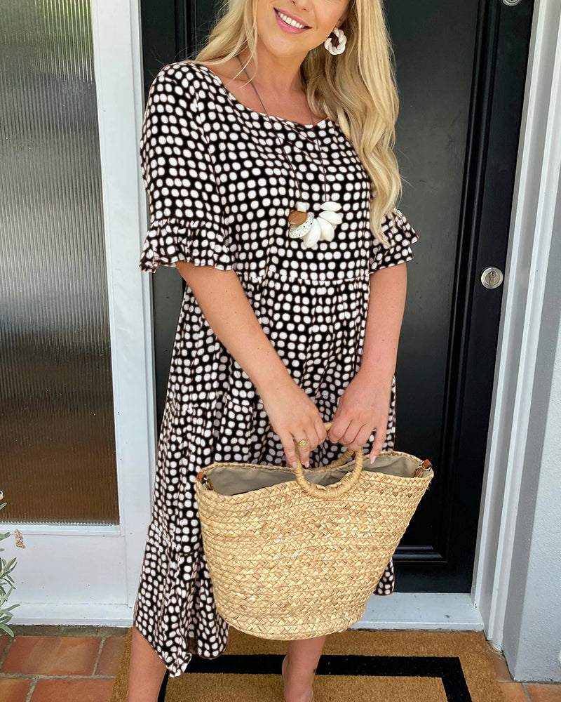 Midikleid mit Rundhalsausschnitt und Polka-Dot-Print