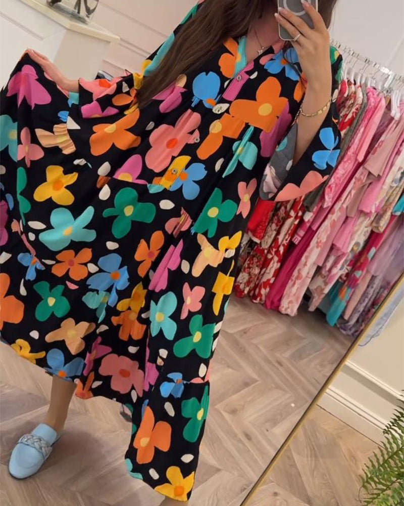 Noa™ - Lässiges Kleid mit Trompetenärmeln und Blumenmuster