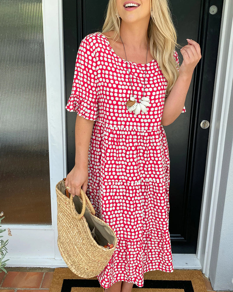Midikleid mit Rundhalsausschnitt und Polka-Dot-Print
