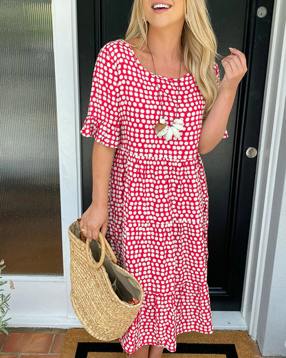 Midikleid mit Rundhalsausschnitt und Polka-Dot-Print