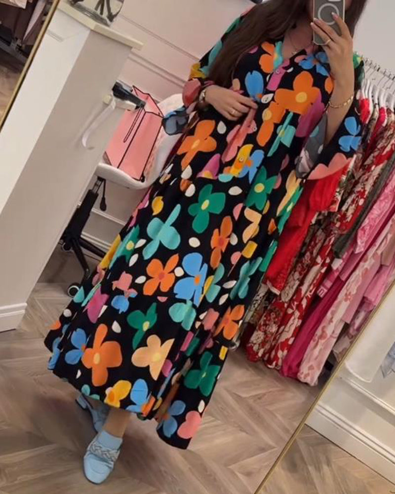 Noa™ - Lässiges Kleid mit Trompetenärmeln und Blumenmuster