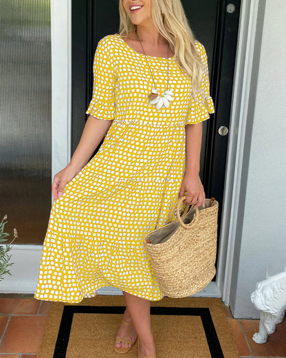 Midikleid mit Rundhalsausschnitt und Polka-Dot-Print