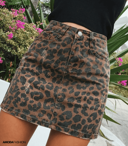 BEARWOLF | Jeansrock mit Leopardenmuster
