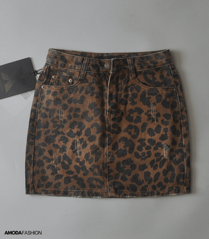 BEARWOLF | Jeansrock mit Leopardenmuster