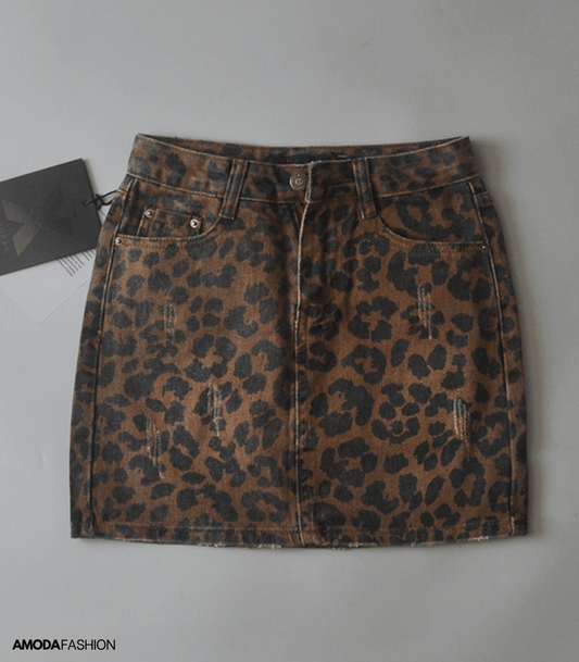 BEARWOLF | Jeansrock mit Leopardenmuster