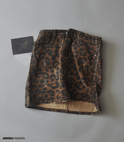 BEARWOLF | Jeansrock mit Leopardenmuster